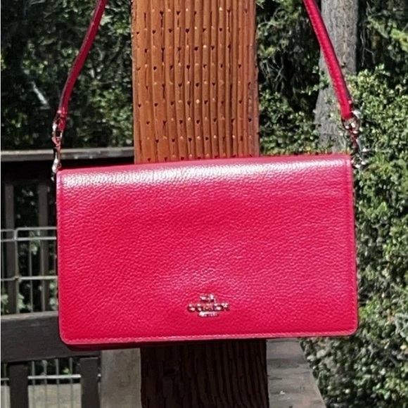 COACH Shoulder/Crossbody Purse Foldover Clutch Bag Pebble Leather Pink AUTHENTIC - Picture 1 of 11